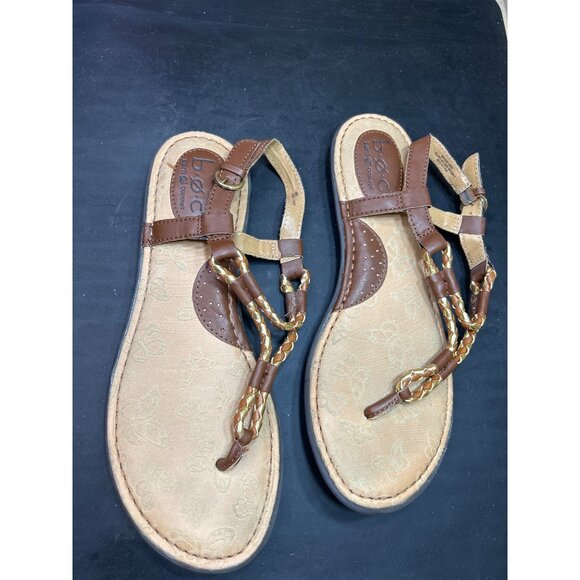 B.O.C. Womens Braided T-Strap Faux Leather Sandals Size 9M Brown & Gold - Picture 3 of 9